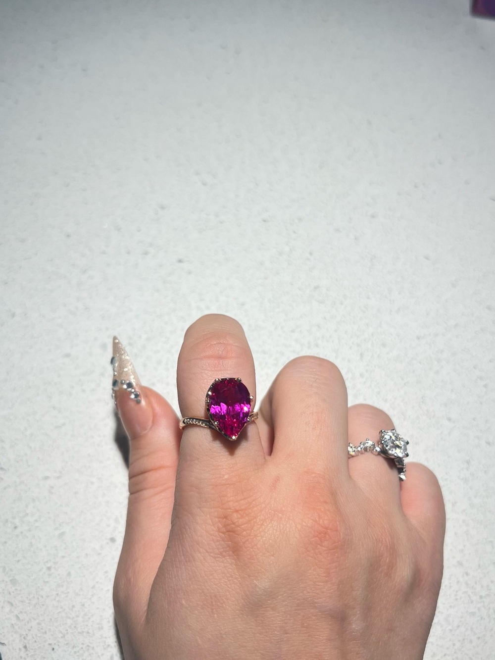 Statement Teardrop 10CT Lab Rubi Ring in 925 Silver Band